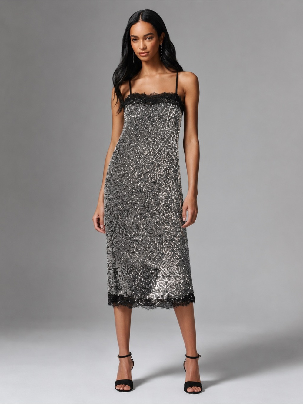 NWT Gianni Bini x Lilly Sisto Allegra Sequin Lace Spaghetti Strap Slip Dress